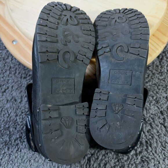 Rock & Candy Combat Boots Deane Womens Size 8 Black Military Patches Ankle Fold - Picture 8 of 8